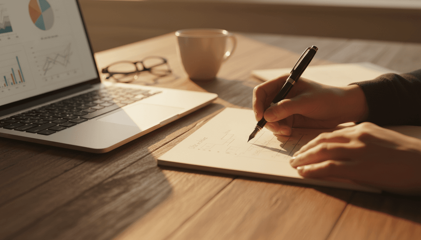 Hands writing notes during strategic planning session